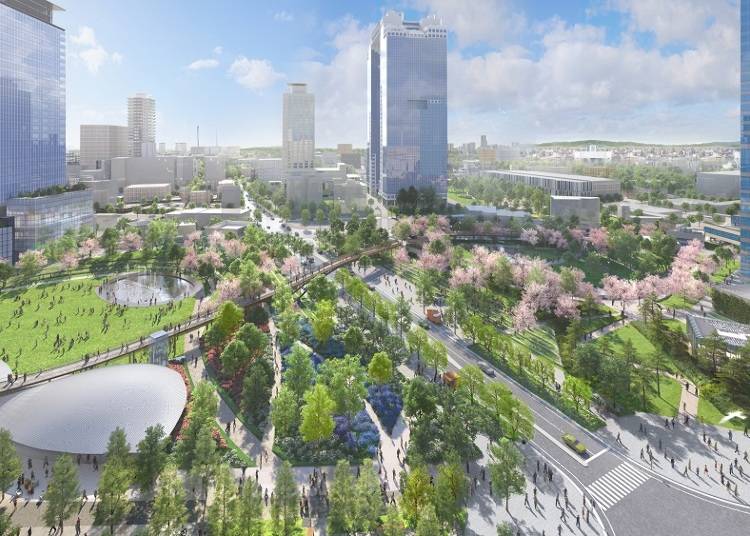 This will be one of the largest urban parks in the world directly connected to a major terminal station. (Photo: developer of Grand Green Osaka)