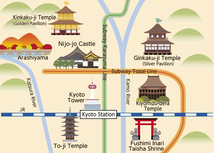 Kyoto's most popular tourist spots are scattered throughout the city