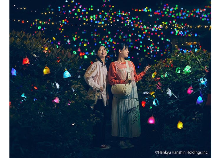 Light art installation by Kyota TAKAHASHI, Illuminated Fruit "HIKARINOMI" in SIKI Garden, 2023, Rokko Musical Box Museum & Gardens MORINONE
