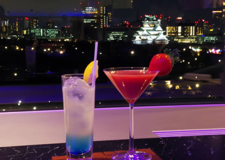 Original Cocktails with Night Views of Osaka Castle
