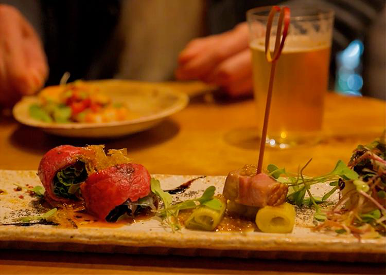 Mikado (left), Come on (right): Duck topped with white leeks