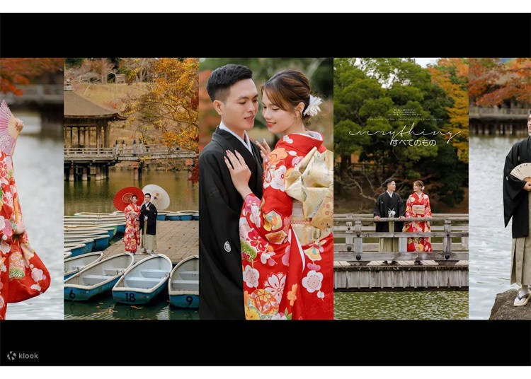 ถ่ายภาพชุดกิโมโนแต่งงานท่ามกลางใบไม้แดงในฤดูใบไม้ร่วง (ภาพ: Klook)