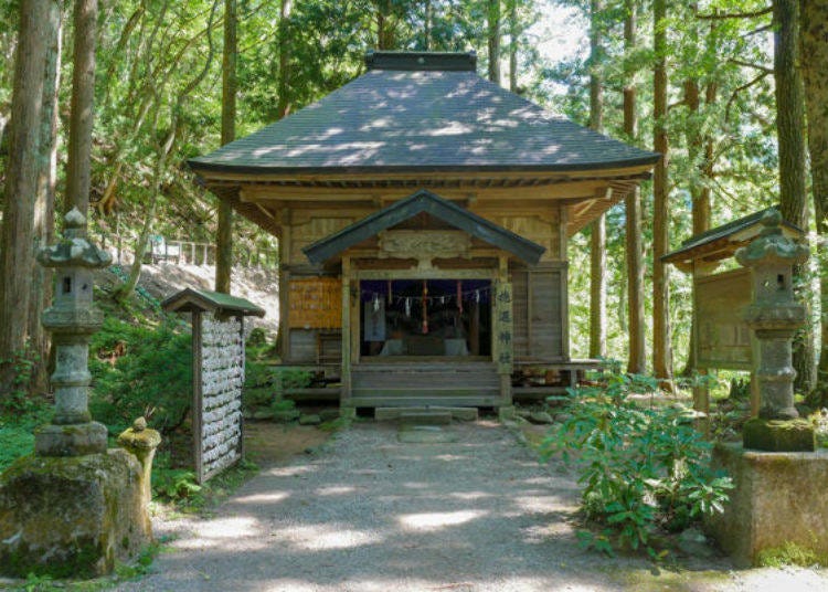 ▲A charming shrine surrounded by a cedar forest (offers may be freely given)