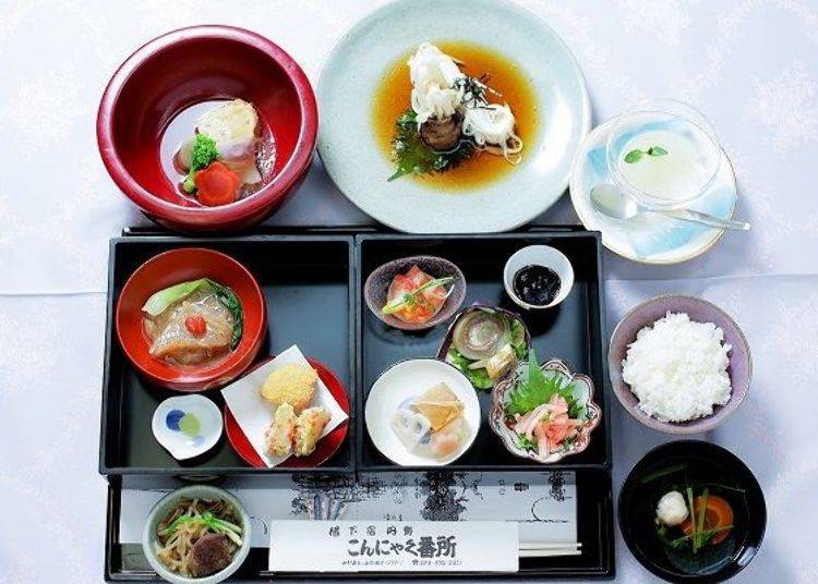 ▲2019年3月起，另外推出新菜單「蒟蒻箱膳」2,800日圓（未含稅），是以蒟蒻為主的創意料理。