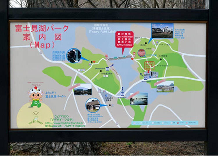 ▲An information board at the carpark near the stores. Information about photo spots and the surrounding area are indicated.