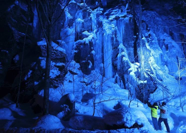 Visitors need to join a tour to see the frozen waterfalls and icicles lit up at night.