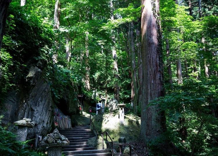 Risshakuji Temple, built on a precipitous cliff