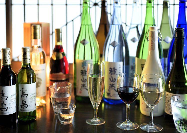 Local sake and wine from the Okitama region, which includes Yonezawa (Photo: Takamiya Hotel Group).