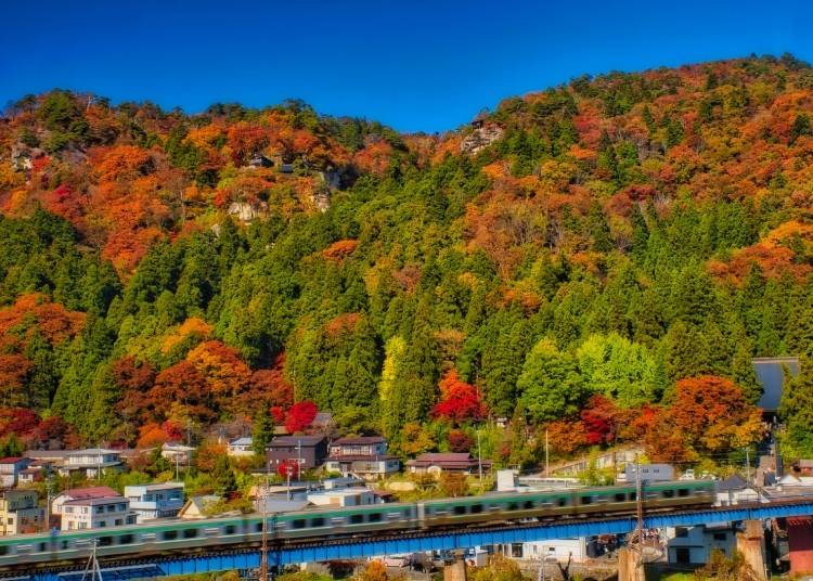 Just outside Yamagata City, the mountains around Yamadera Temple are stunning in autumn. (Photo: PIXTA)