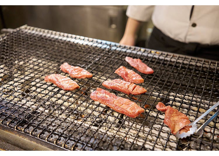 We had thick-cut gyutan grilled to order