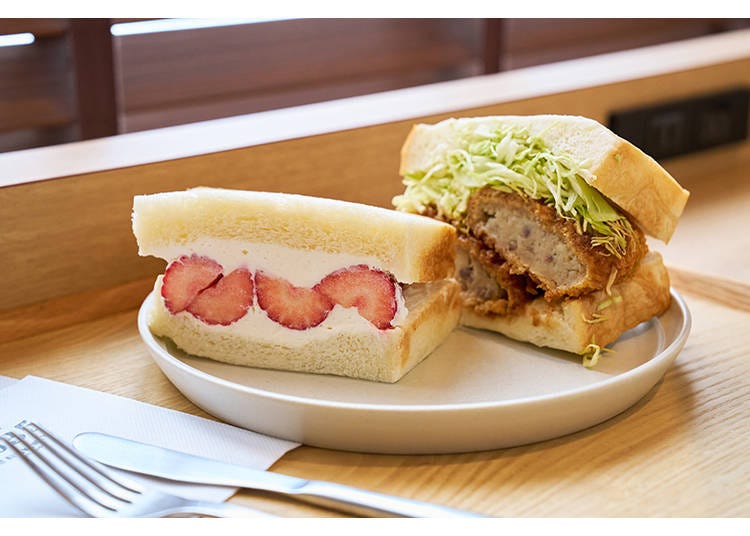 야마가타현 딸기를 사용한 과일 샌드위치와 자오규 고로케 샌드