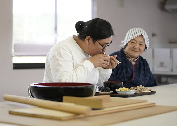 Enjoying both cold and hot varieties of soba at The Cheerful Mother