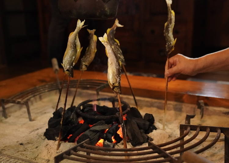 Gonbo no Ie has a traditional irori stove, an indoor open hearth that uses charcoal