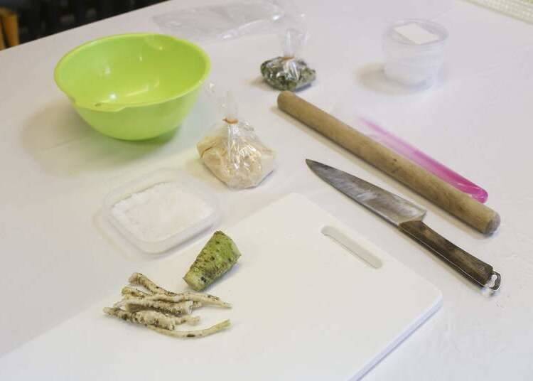 The ingredients and implements needed to create wasabi-zuke