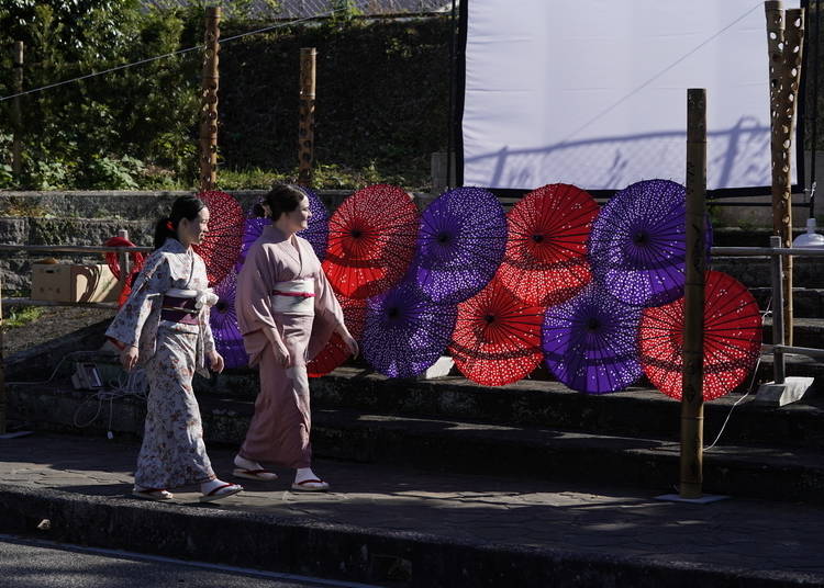 Colorful umbrellas that light up during the Izumi Machi Terrace lantern festival