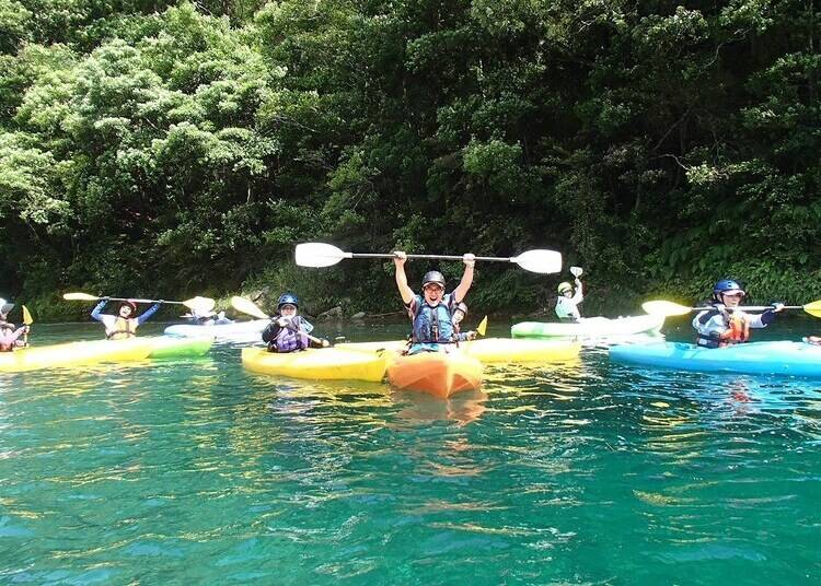 Kayakers having fun on the river