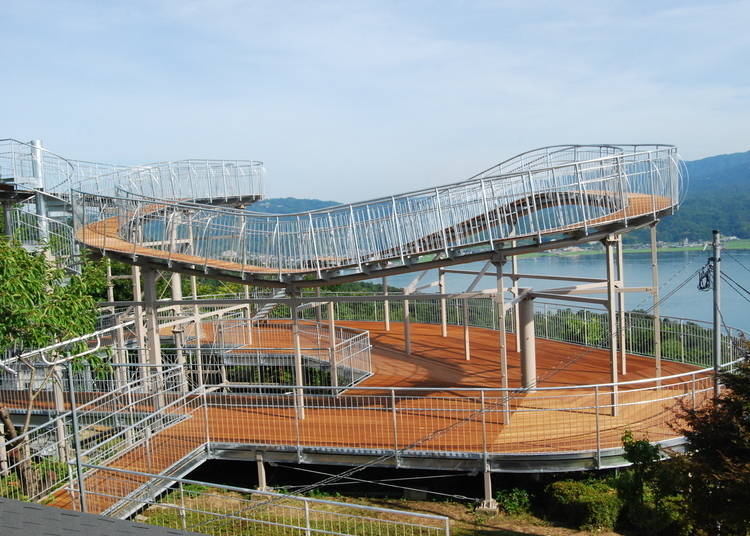 Walk along one of many viewing platforms at Amanohashidate View Land