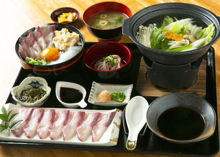 The luxurious Tango Buri Shabu Otakara Zen meal features an opulent display of fresh yellowtail
