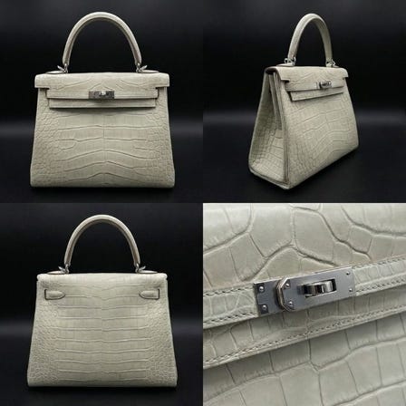 New shipment of Hermès Kelly 25 in Beton, Matte Alligator, Palladium Hardware, Stamp B arriving today at 12:00PM ; previous shipment was 60 days ago.