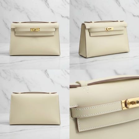 断货60天的爱马仕 Kelly Pochette 22 奶白色（Craie）Swift 小牛皮 香槟金扣 K刻印2026-01-30 12:00到货