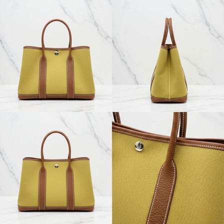 斷貨60天的愛馬仕 Garden Party TPM 托特包 Ginger／Gold Toile Militaire 拼 Negonda 牛皮，銀扣，B刻印本日12:00到貨