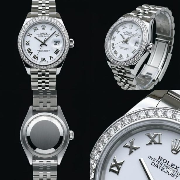 60 일 입하되었 【보증서 날짜: 2026년 1월】 롤렉스 레이디 데이트저스트 28 Ref. 279384RBR 화이트 다이얼 다이아몬드 베젤 28mm 오늘 12:00에 입하