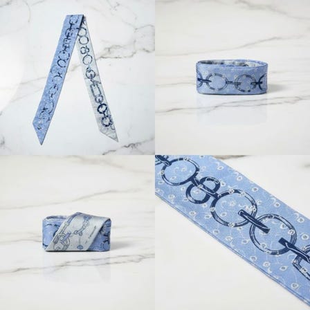 断货60天的爱马仕 Twilly 丝巾 Do Re Boucles Broderie Anglaise 浅蓝色 100% 真丝2026-02-19 12:00到货