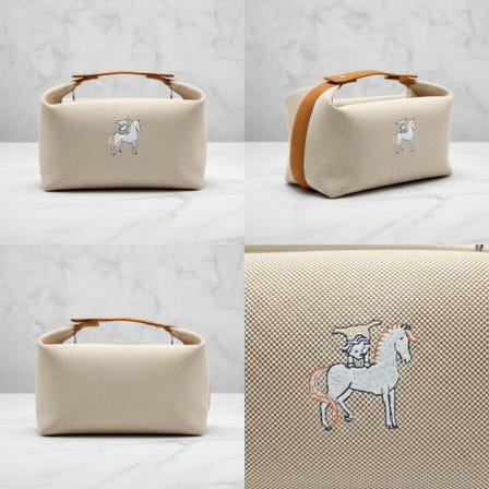 斷貨60天的愛馬仕 Bride-a-Brac GM 手拿包 餅乾色 / 米白色 Toile H 帆布 銀色金具本日16:00到貨