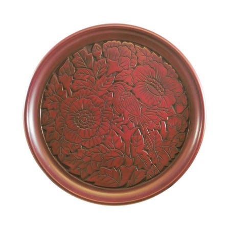 Kamakura-bori 24 cm round serving tray with flower and bird design