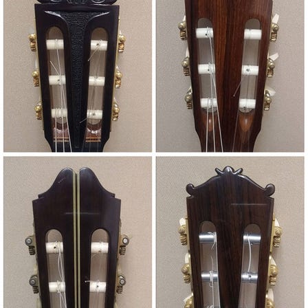 【日本国产手工古典吉他】
简单的琴头的形状与设计成为了被很多爱用长时期的理由。有些个别的制作家也喜欢在琴头部位雕刻。