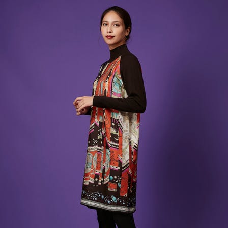 BINDA 컨스텔레이션 패널 프린트 조인트 니트 드레스