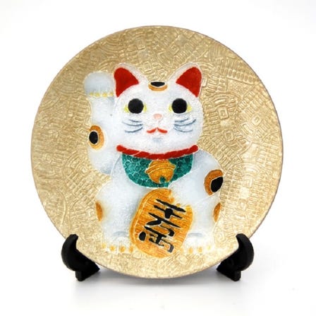 Cloisonne Japanese cat show plate