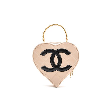 CHANEL ENAMEL HEART VANITY HANDBAG BEIGE PINK