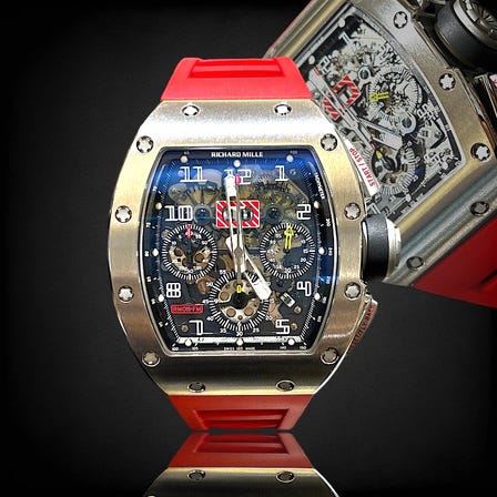 RICHARD MILLE
馬薩
RM011AJ

白金橡膠
約 50.0 mm
防水深度 50 公尺。
銀色錶盤
配件 原裝盒、備用皮帶、維修證書

查詢 貨品編號: W240912