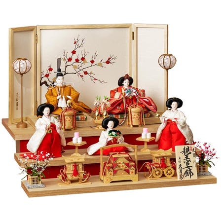 光園作　木製三段　親王官女飾り　5HR-G52-Z<br />
<br />
W60&times;D55&times;H47(cm)<br />
https://netshop.kyugetsu.com/view/item/000000004404