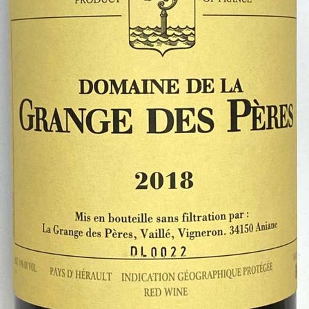 DOMAINE DE LA GRANGE DES PERES VIN DE PAYS DE L'HERAULT ROUGE 2018