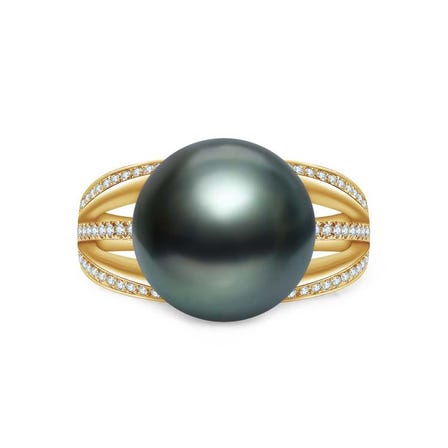 Mobius Ring 黒蝶 RI010<br />
Tahiti pearl：11-12mm<br />
Diamond：total 0.27ct<br />
Material：K18 Yellow gold or White gold