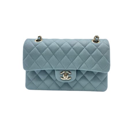Chanel Matelasse W Flap Bag Pale Green Caviar Skin Gold Hardware