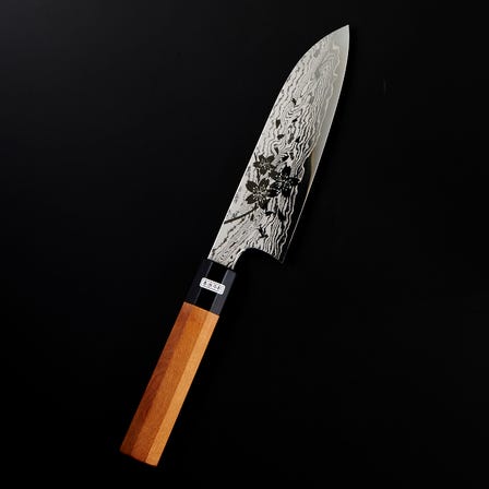 Damascus knife with flower pattern