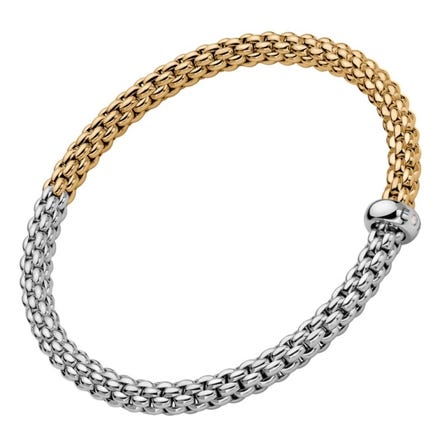FOPE Must-Have SOLO Collection Flex'it Bracelet YG/WG Bicolor Mesh Chain White Diamond