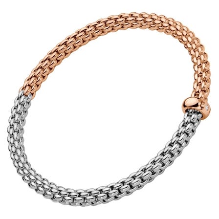 FOPE Must-Have SOLO Collectin Flex'it Bracelet RG/WG Bicolor Mesh Chain White Diamond