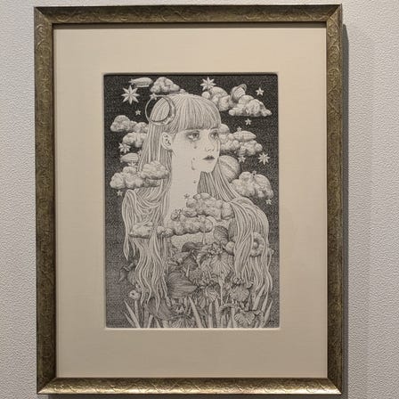 Mako Katsuta 
“jiu” (2024)
Pen on watercolor paper 
artwork size: 28.5cm× 19.5cm
frame size: 43.5cm × 34.5cm
＜currently on display＞