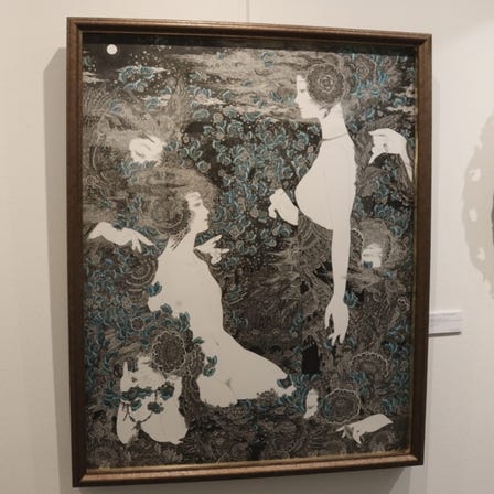 Sayumi Kudo<br />
“At the edge of the moon “<br />
~Soundless Words and Memories of the Wind~ (2025)<br />
Pen, ink on illustration board <br />
artwork size: 91.0cm×72.8cm<br />
＜currently on display＞