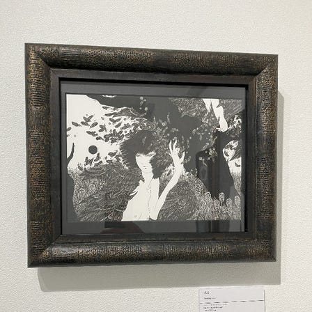 Sayumi Kudo
“Setting sun” (2025)
Pen, Ink on illustration board 
artwork size: 25.7cm×18.2cm 
＜currently on display＞