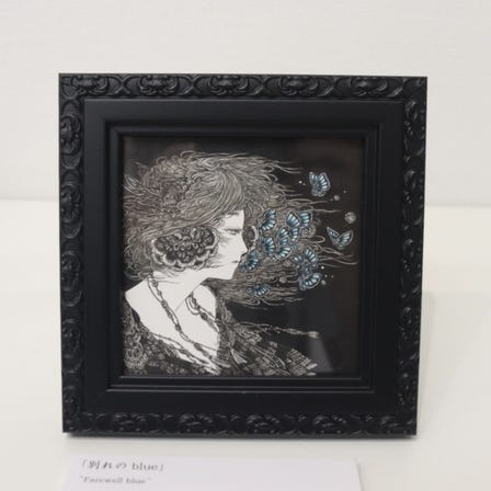 Sayumi Kudo
“Farewell blue” (2024)
Pen, Ink on illustration board 
artwork size: 9.8cm×9.8cm 
＜currently on display＞
