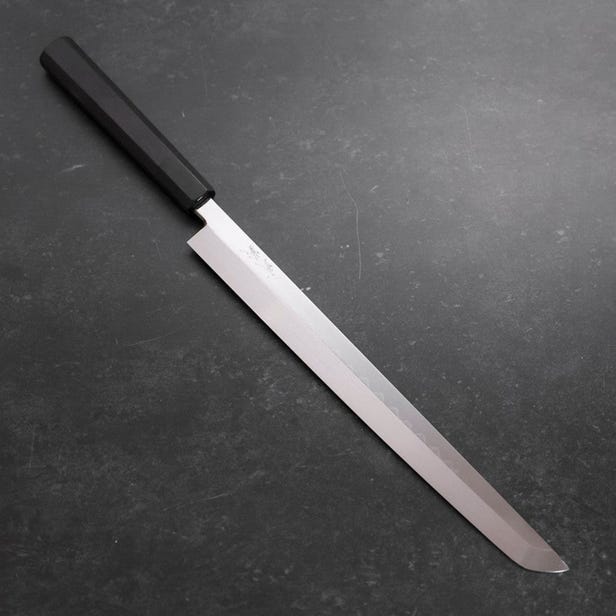 先丸蛸引き 白二紙 本焼き 黒檀水牛柄 300mm