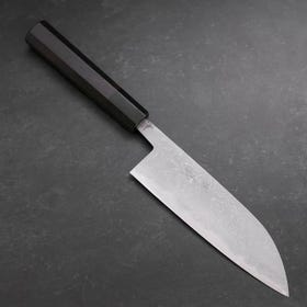 Santoku Blue steel #2 Damascus Buffalo Ebony Handle 165mm
