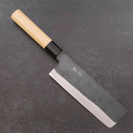 菜切 青紙一号ステン割込み 黒打 水牛朴木柄 165mm