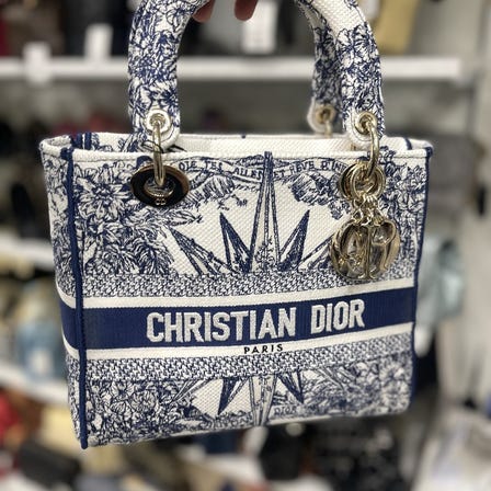 Dior レディ　Dーライト　ハンドバッグ　キャンバス　ブルー　Aランク
