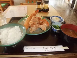 特大エビフライと鶏のから揚げのセット